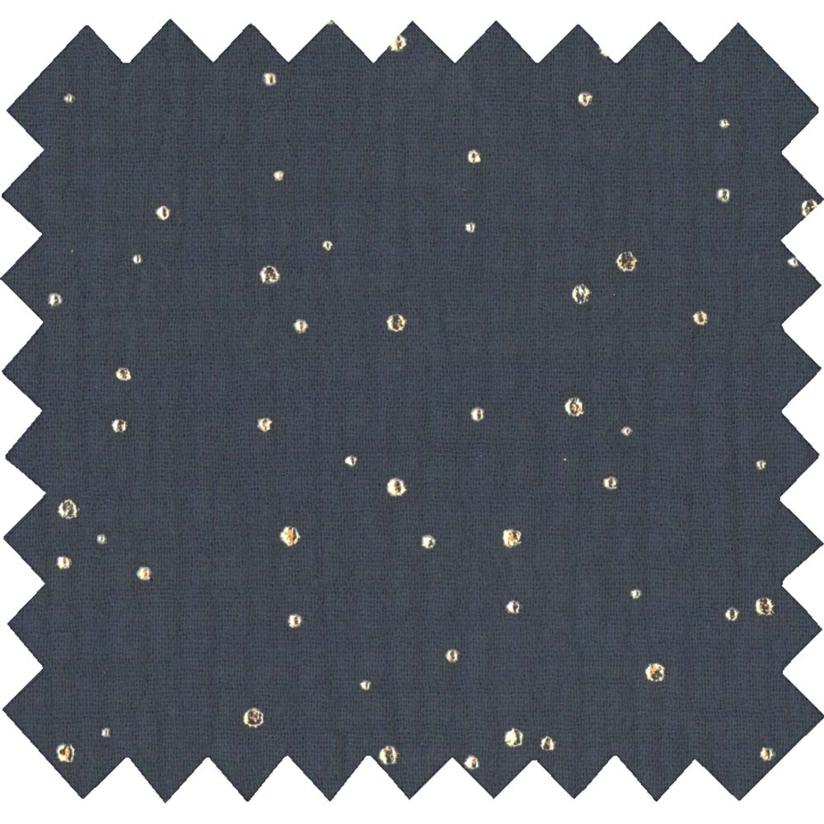 Cotton Fabric gaze pois or marine