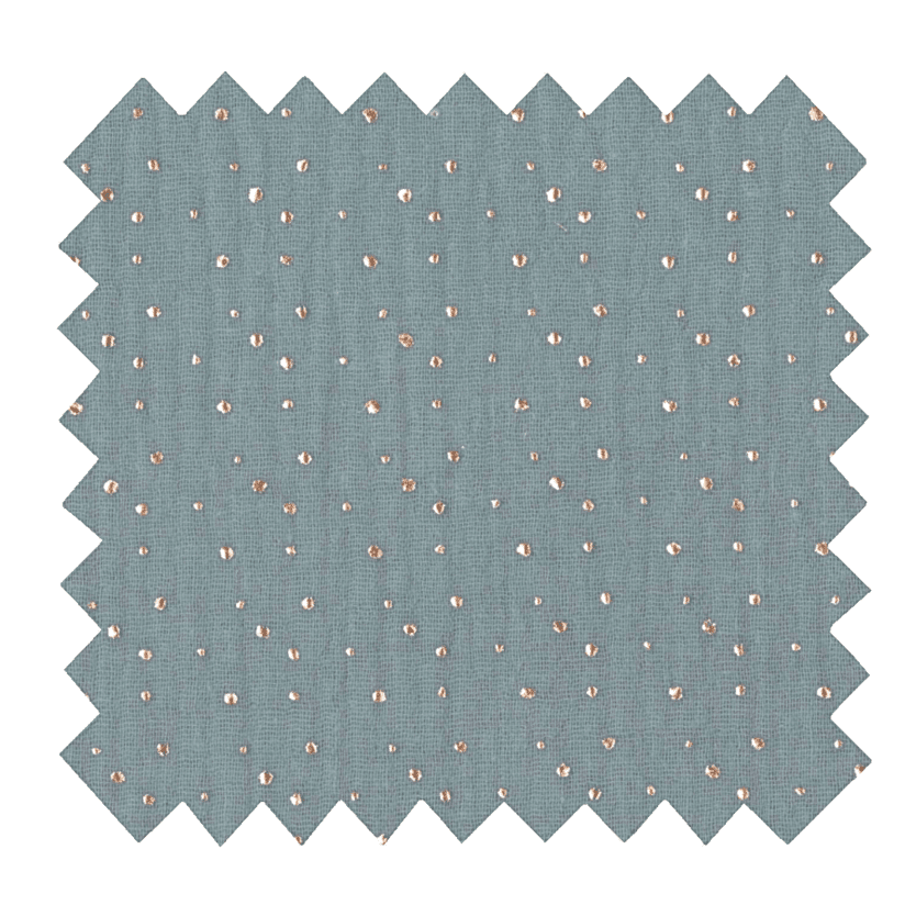 Cotton fabric gaze pois or bleu gris