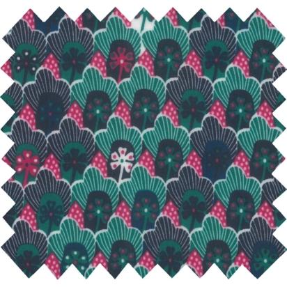 Coated fabric fuchsia green geometrical flowers ex1072