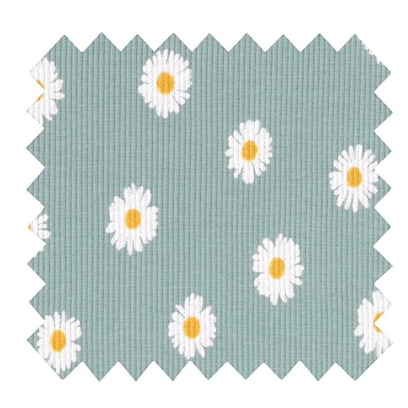 Jersey fabric ribbed mint daisy