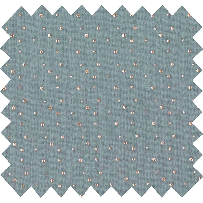 Cotton Fabric gaze pois or bleu gris