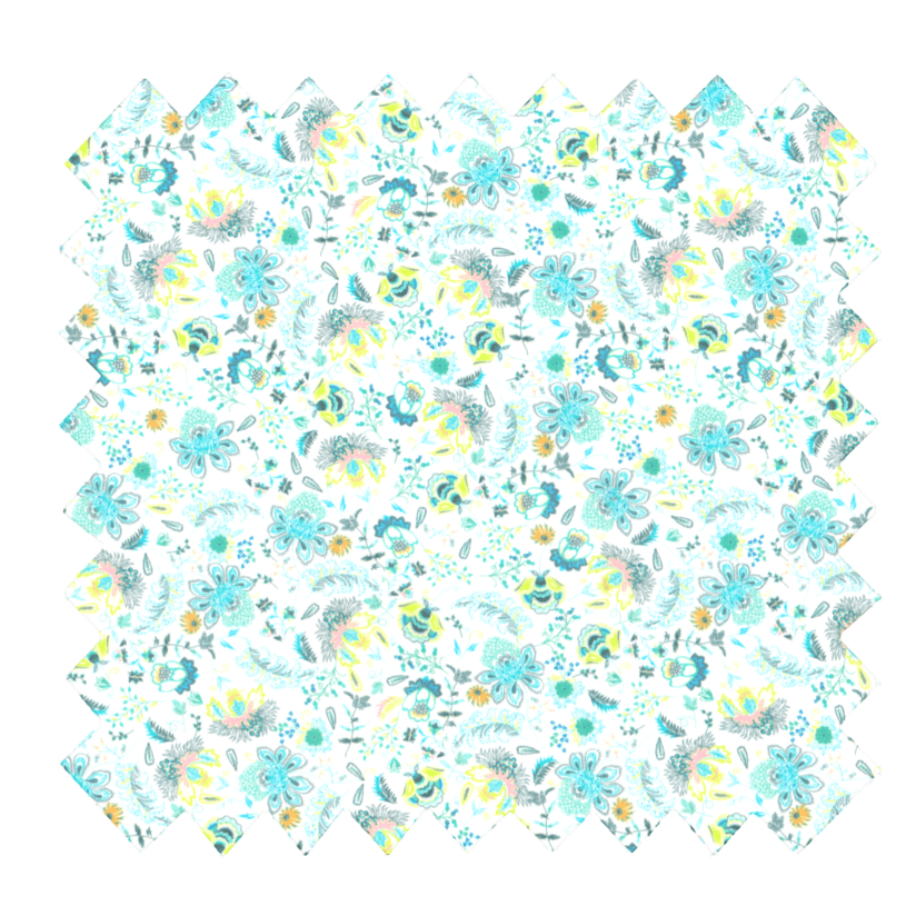 Cotton fabric green and white flowers