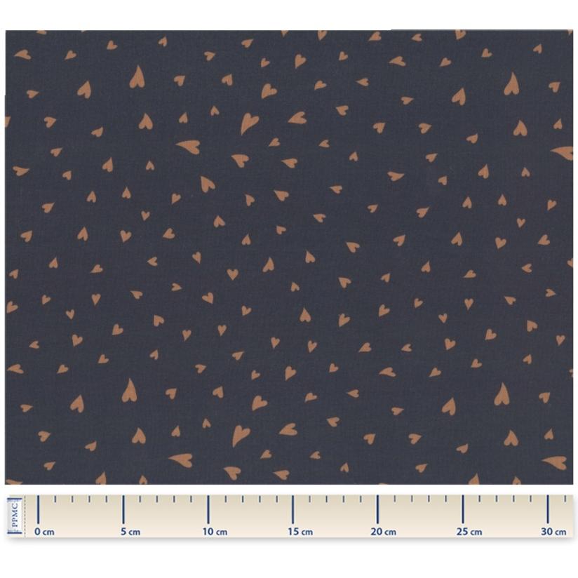 Jersey fabric caramel heart navy