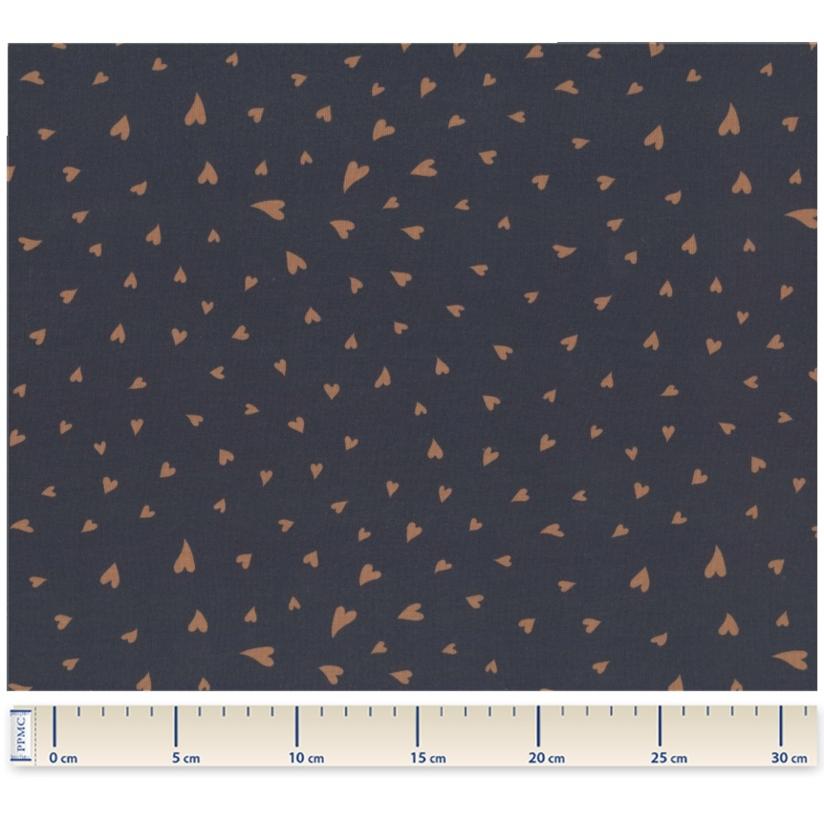 Jersey fabric caramel heart navy