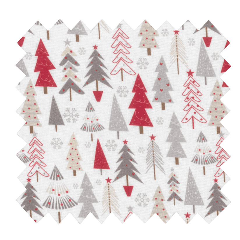 Cotton fabric grey red christmas tree ex1113