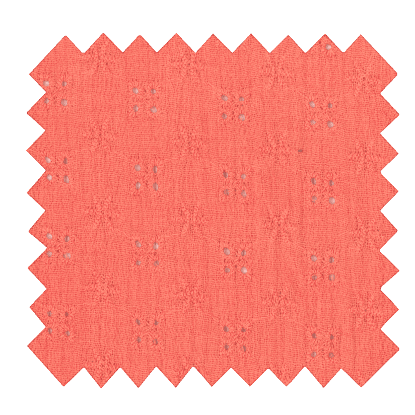 Cotton fabric gaze dentelle corail