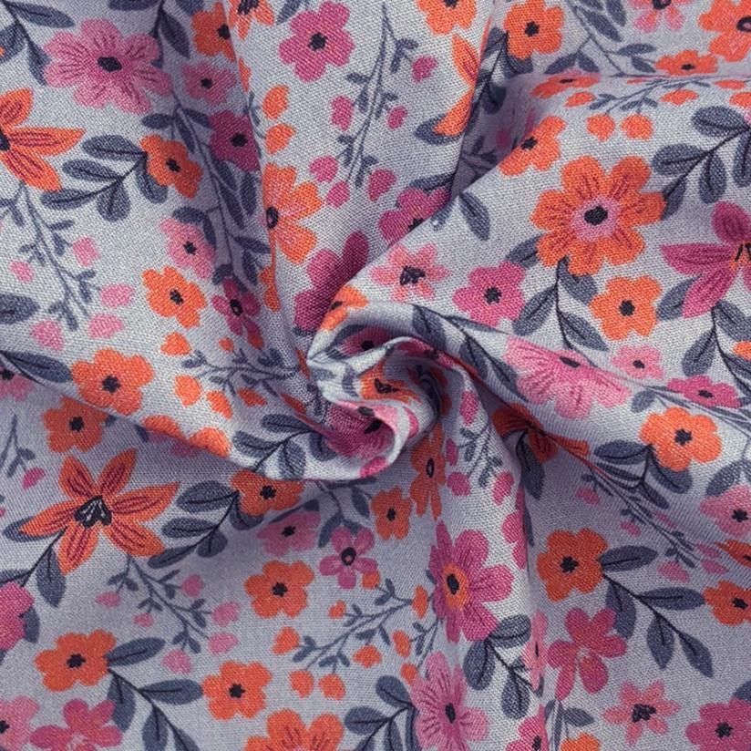 Cotton fabric ex2649 fleuri ciel rose orange