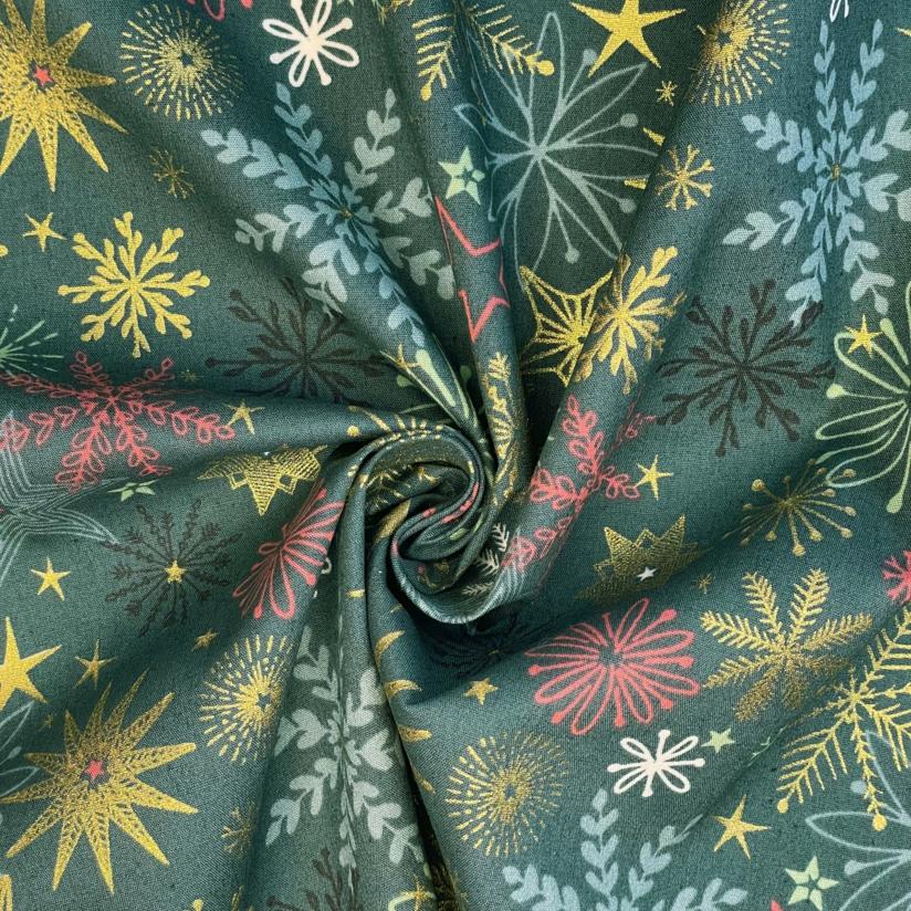 Cotton fabric ex2556 christmas star gold green blue
