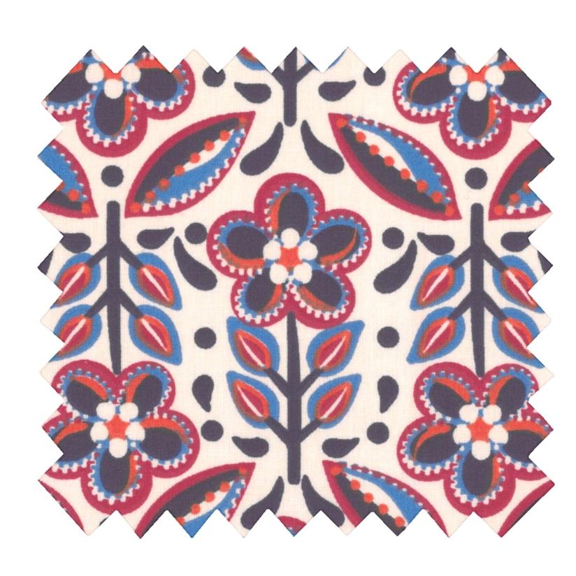 Cotton fabric ex2474 blue red folkflower