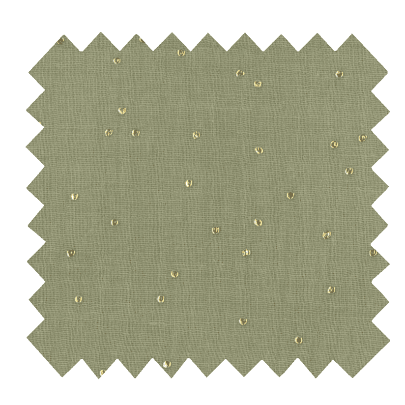 Cotton fabric almond green with golden dots gauze