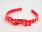 bow headband coral red gingham
