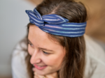 Wire headband retro striped silver dark blue