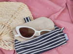 Glasses case striped  ivory navy