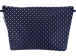 Cosmetic bag with flap navy blue spots