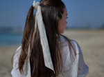 Long tail scrunchie white sequined