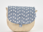 Flap of small shoulder bag navy embroidered gingham