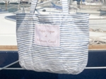 Foldable tote bag striped blue gray glitter