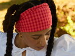 Headscarf headband- Adult size coral red gingham