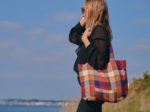 Foldable tote bag ruby lurex tartan