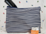 Cosmetic bag with flap striped  ivory navy