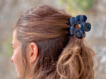 Large Flower Hair Clip lacquered navy