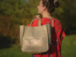 Shopping bag golden linen