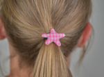 Pony-tail elastic hair star neon pink gingham