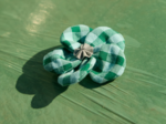 Flower petal hair slide small  green mint gingham