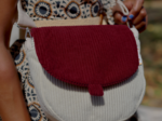 Flap of small shoulder bag burgundy large corduroy