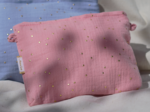 Tiny coton clutch bag gaze pois or rose thé