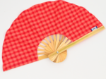 Hand-held fan coral red gingham