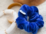Small scrunchie blue navy velvet