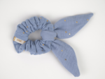 Bunny ear Scrunchie gaze pois or bleu baltique
