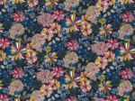 Cotton fabric pink blue dalhia