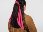 Long tail scrunchie plumetis rose fuchsia