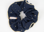 Large Piping Scrunchie gaze pois or marine