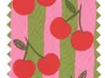 Cotton fabric ex2623 pink green striped cherries