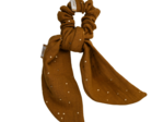 Short tail scrunchie gaze pois or caramel