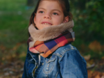 Children fur scarf snood ruby lurex tartan