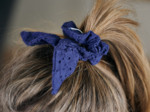 Bunny ear Scrunchie blue english embroidery