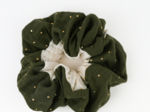 Large Two-Tone Scrunchie gaze pois or kaki - écru