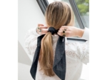 Long tail scrunchie gaze pois or marine