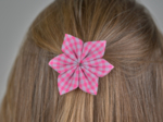 Star flower hairslide neon pink gingham