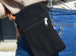 Quilted phone pocket black corduroy