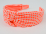 Large Crossed Headband neon orange gingham