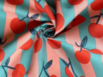 Cotton fabric ex2644 orange blue striped cherries