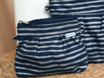 Mini Pleated clutch bag striped silver dark blue