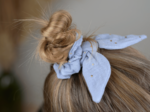Bunny ear Scrunchie gaze pois or bleu baltique