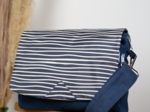 Square flap of saddle bag  striped  ivory navy