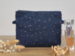 Tiny coton clutch bag gaze pois or marine